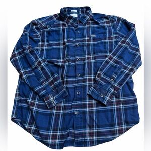 Columbia Plaid Flannel Shirt Mens Large Blue Red Long Sleeve Button Up Outdoor